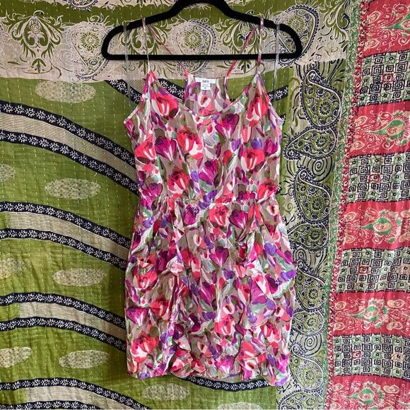 Bar III Dresses & Skirts - Bar III Pink Floral Strappy Silk Mini Dress Size Medium